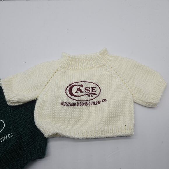 2 Vintage Handmade Doll Clothes Embroidered Sweaters Case Cutlery Green & White - Picture 2 of 9